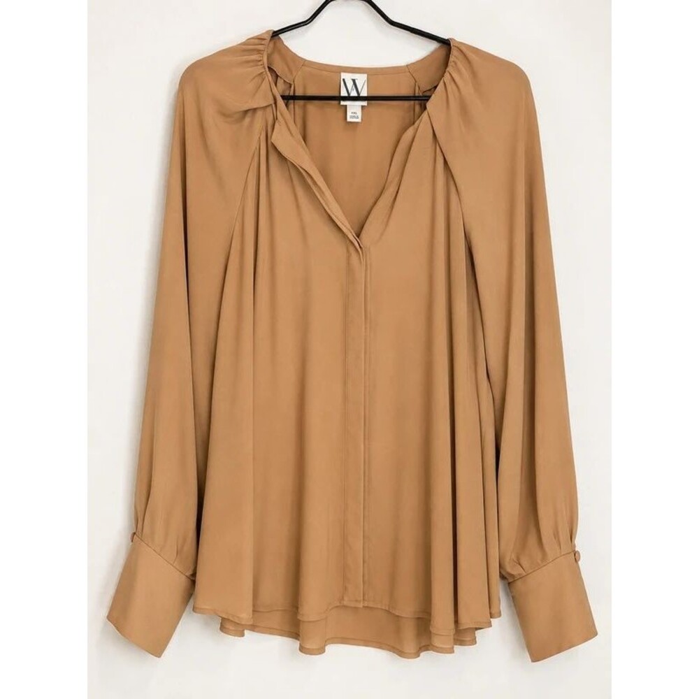 Worthington Tan Draped V-Neck Blouse | Size XXL